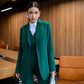 Green three-piece suit with waistcoat and straight trousers