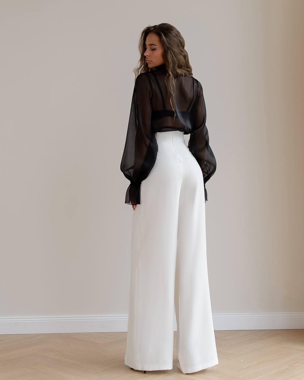 Milk palazzo pants with a corset belt