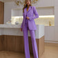 Purple three-piece suit with vest and straight pants