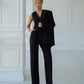 Black three-piece suit with vest