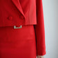 Red suit crop jacket and skirt with slit