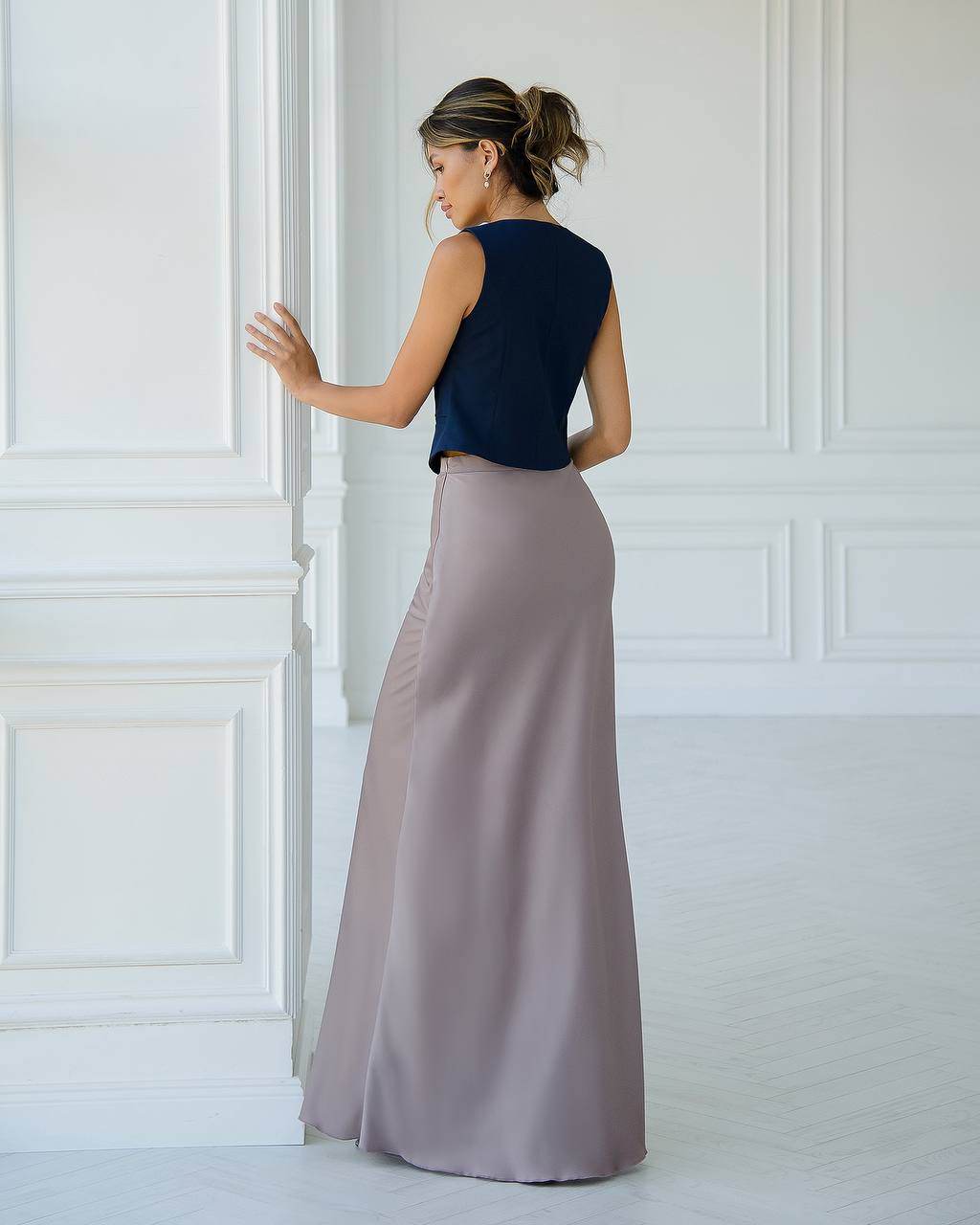 Satin maxi skirt in mocha