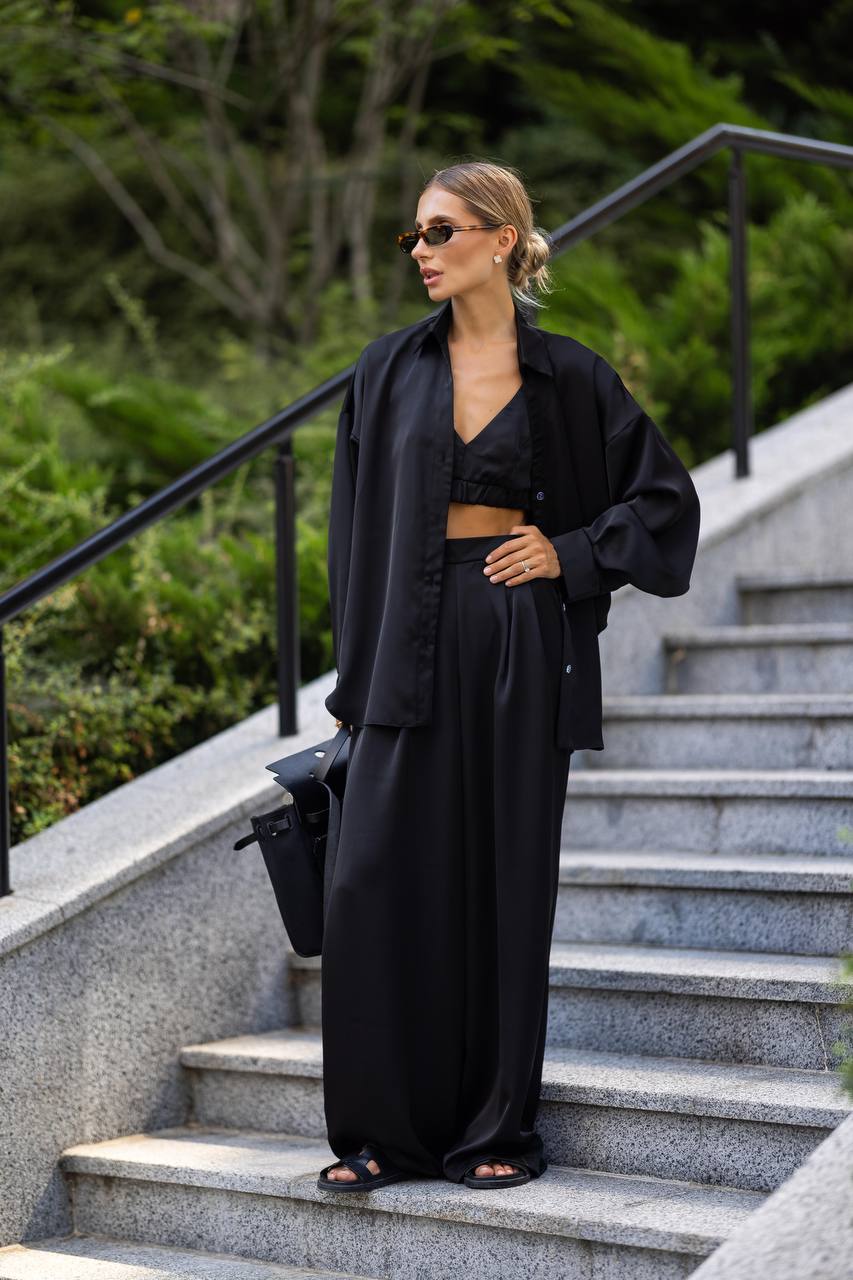 Black satin three piece suit