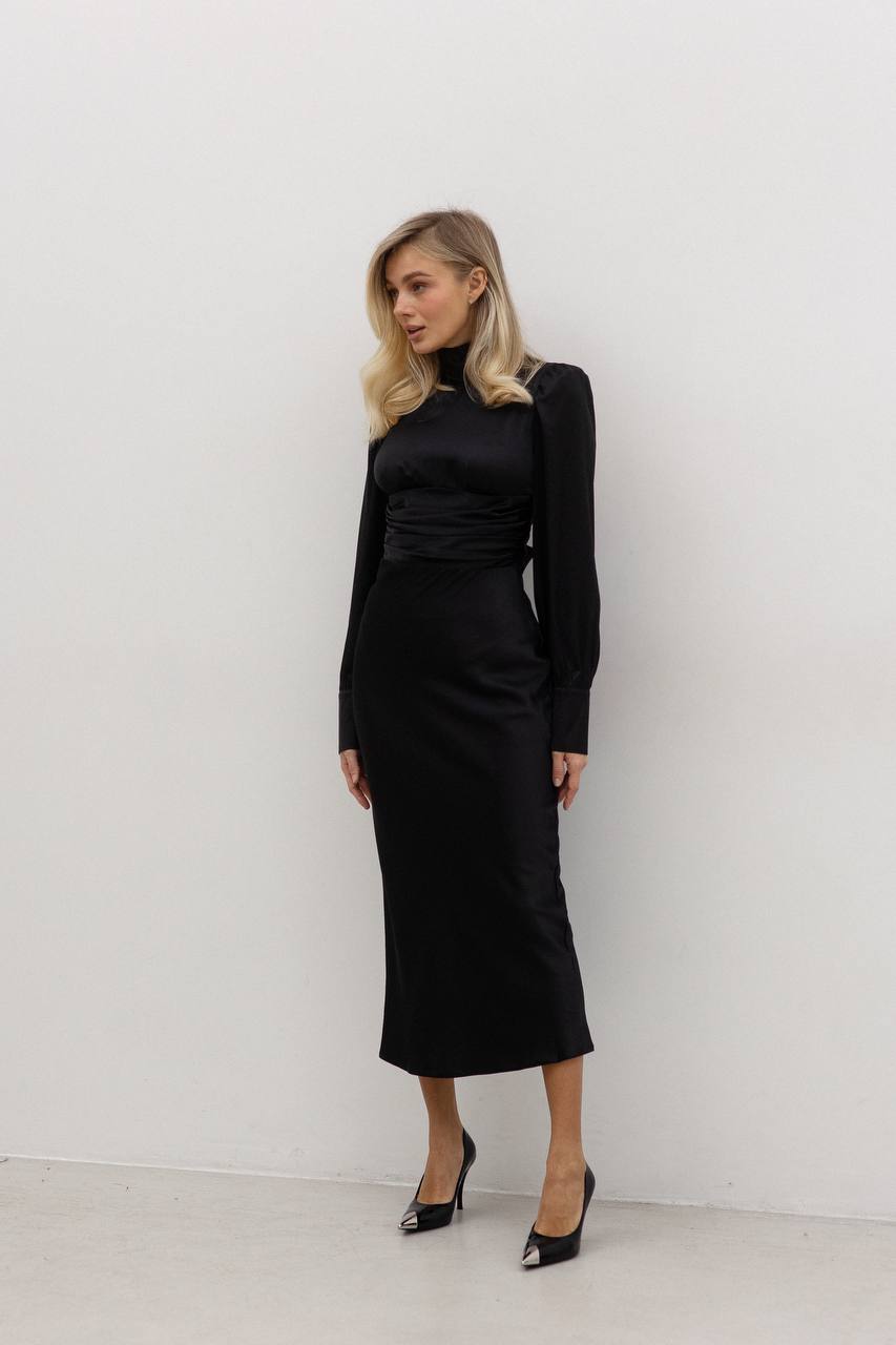 Black midi dress with bow and open back