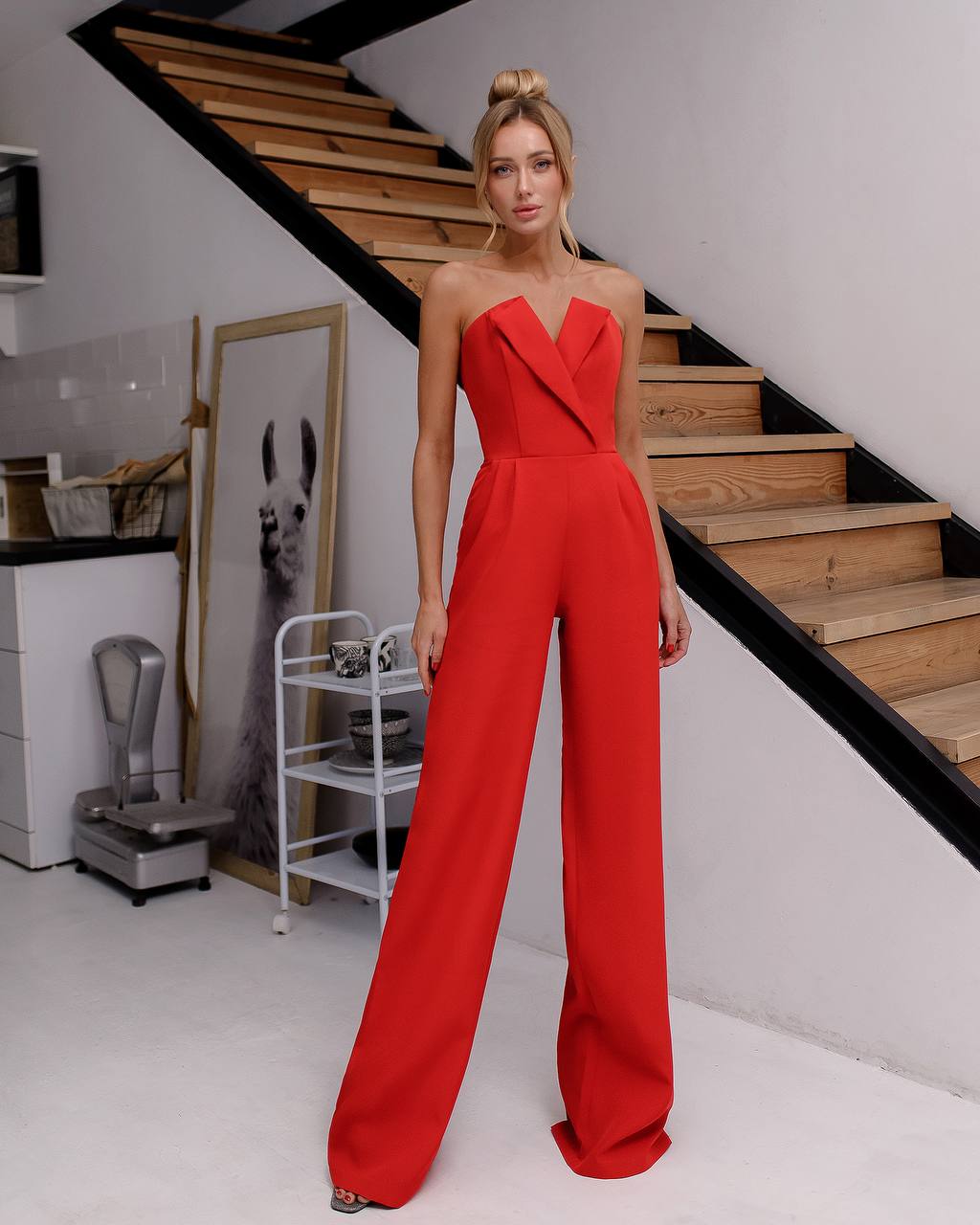 Red corset jumpsuit