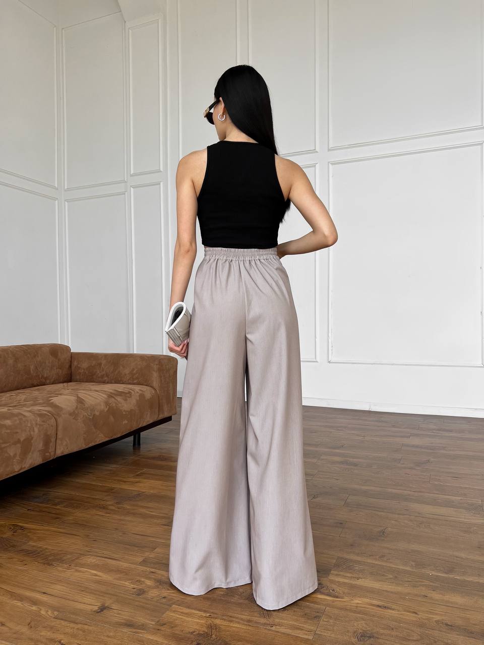 Palazzo pants with powder melange pleating