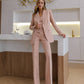 Beige three-piece suit with vest and straight pants