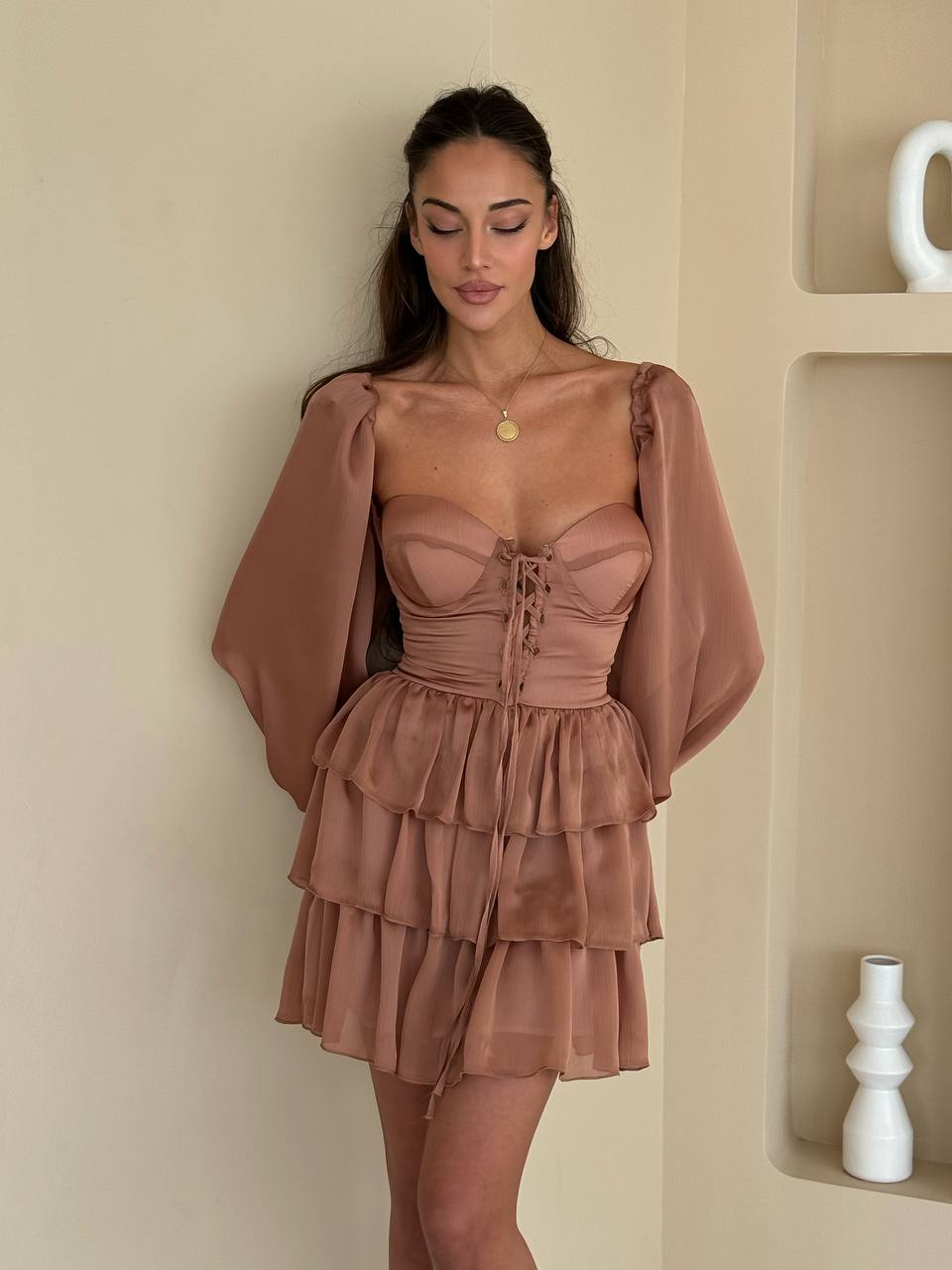 Bustier dress in mocha