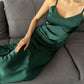 Emerald dress-combination maxi made of satin