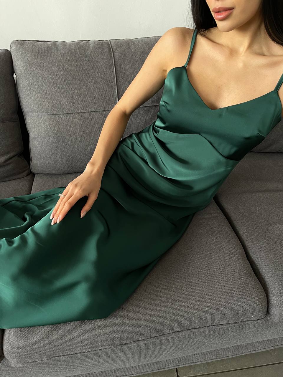 Emerald dress-combination maxi made of satin