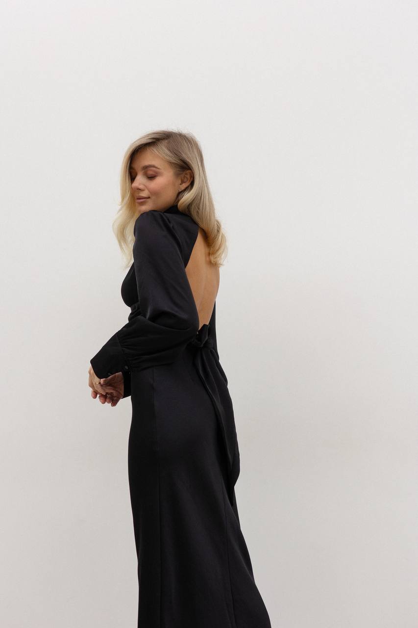 Black midi dress with bow and open back