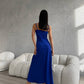 Blue dress-combination maxi made of satin