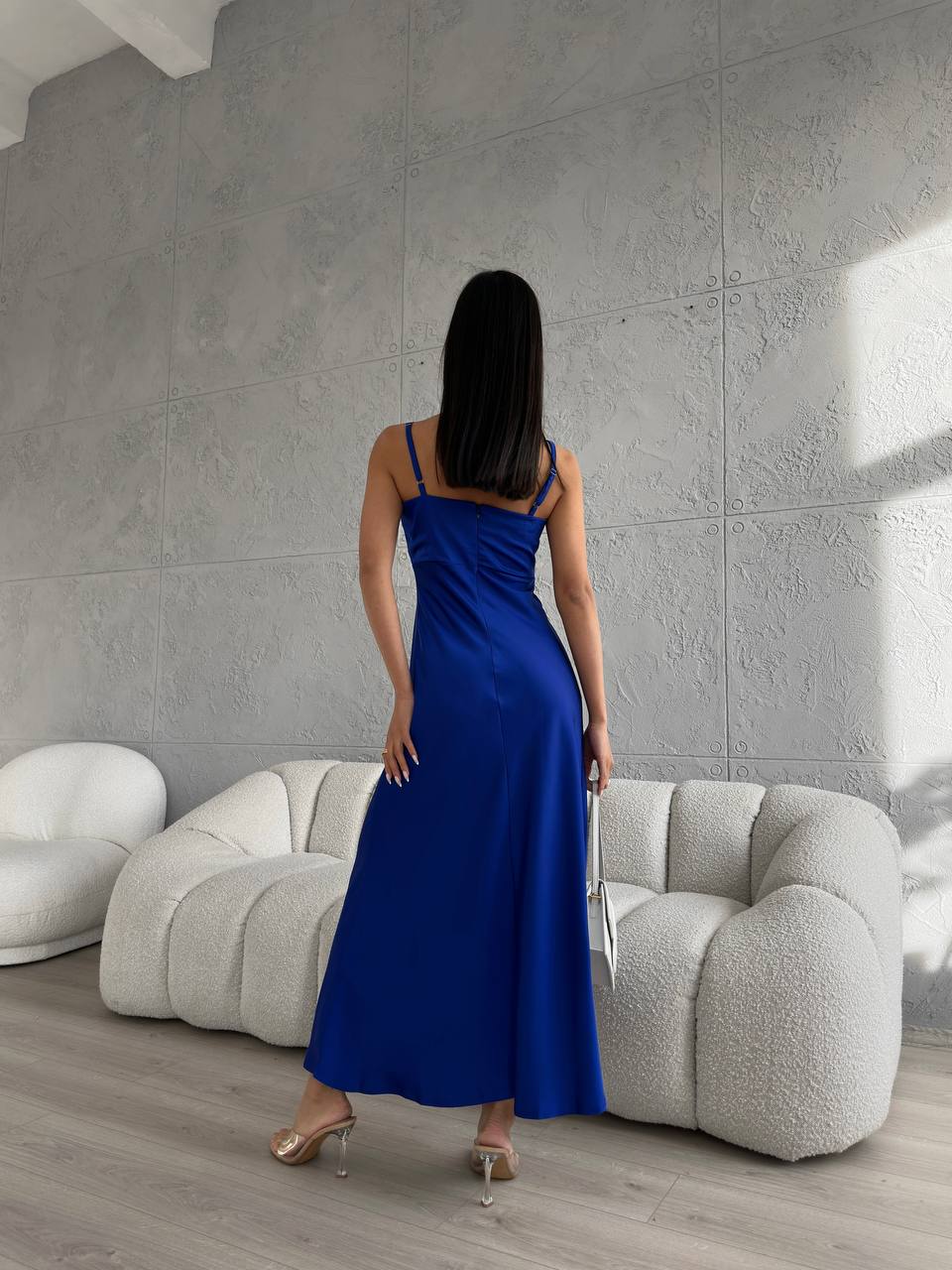 Blue dress-combination maxi made of satin