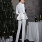 Milk suit with a peplum jacket and tapered trousers