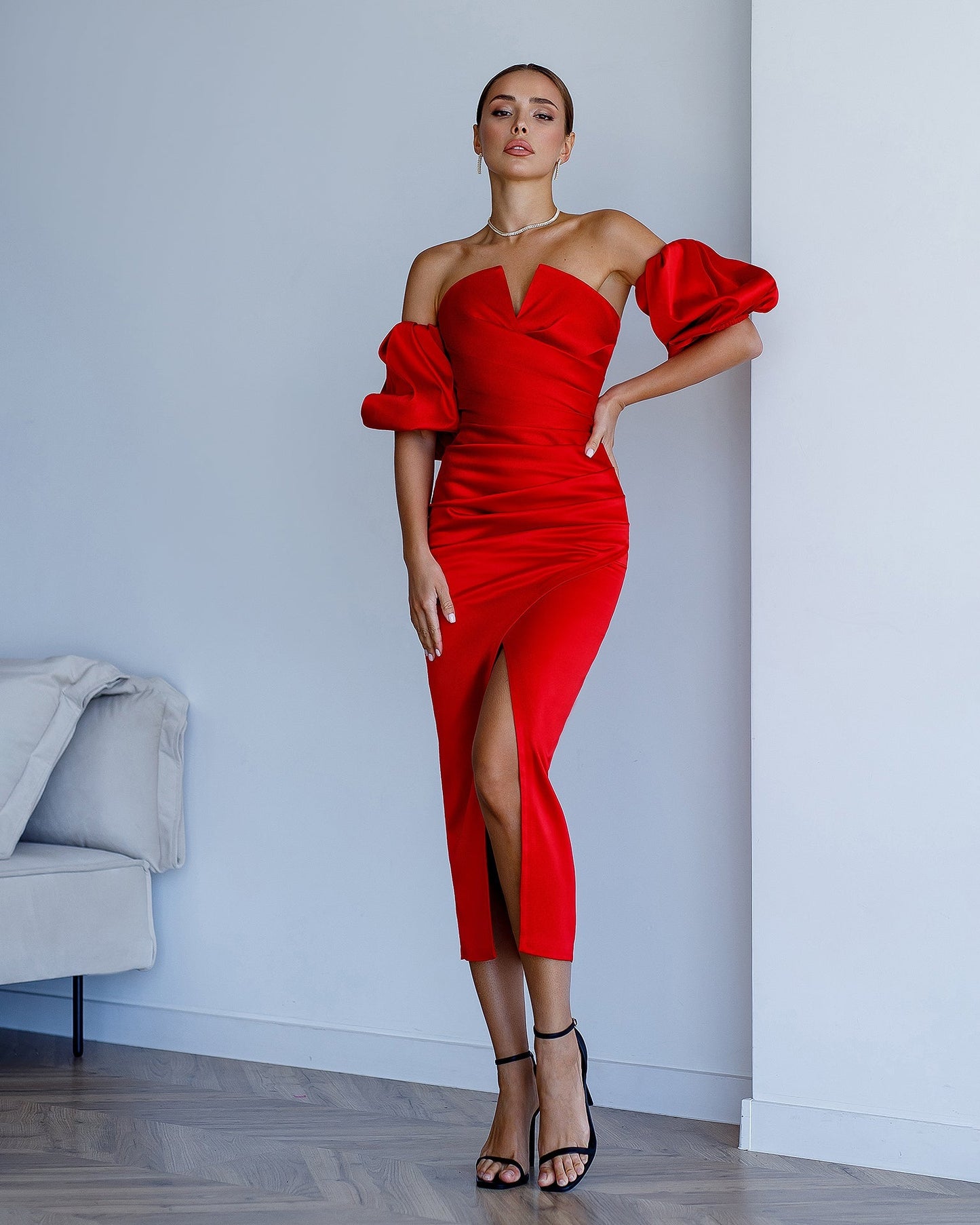 Red corset midi dress