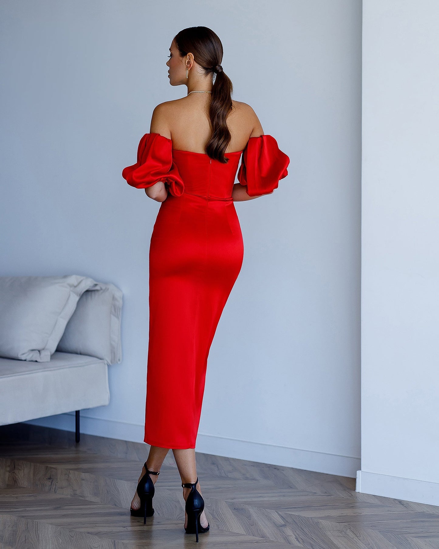 Red corset midi dress