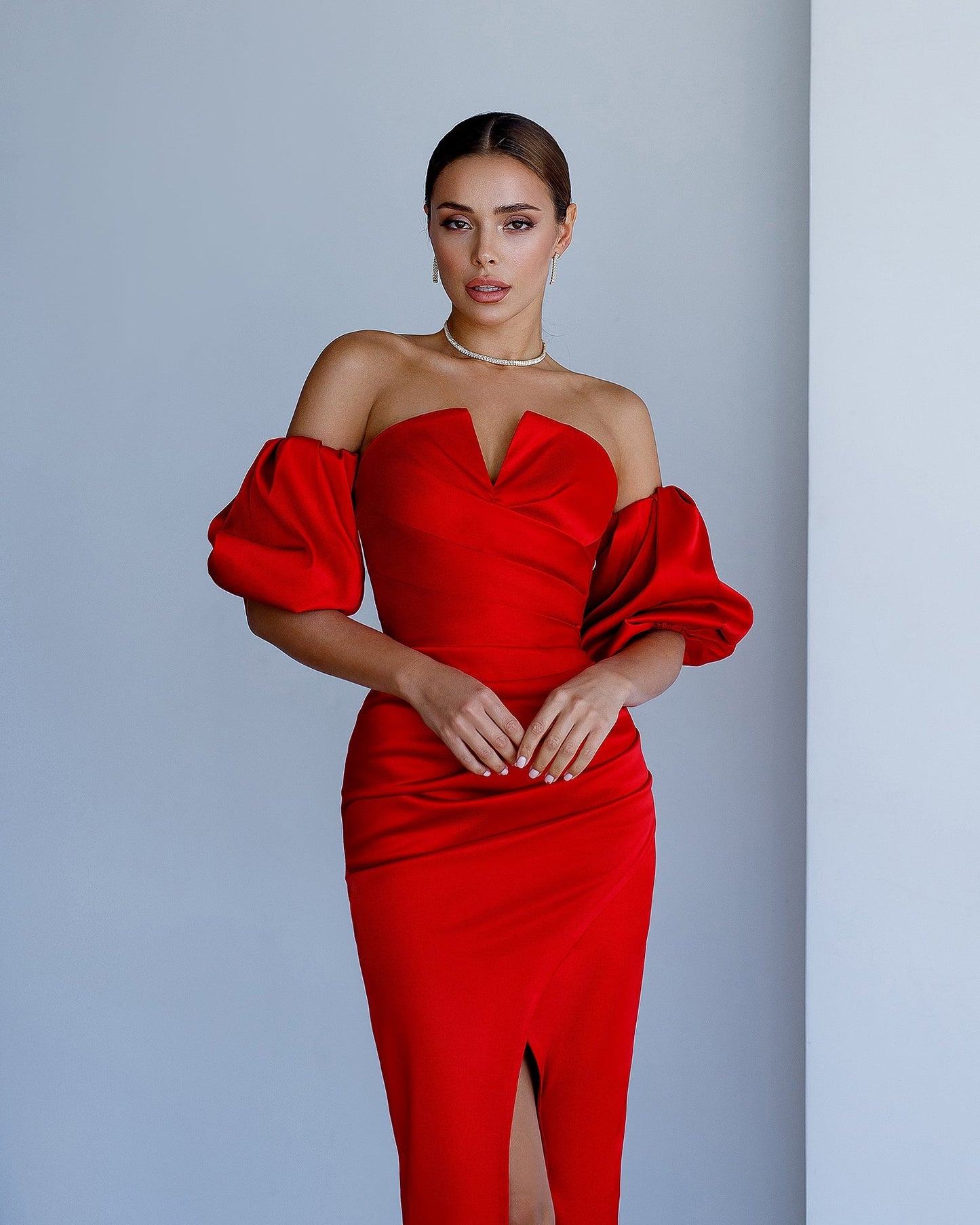 Red corset midi dress