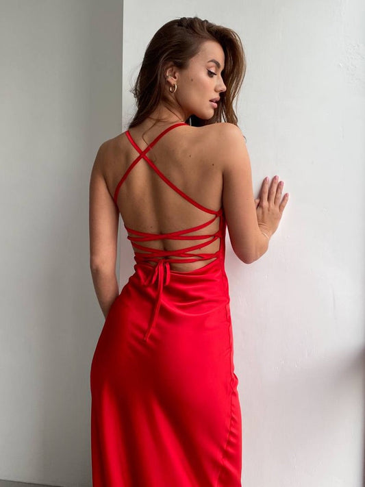 Red dress-combination with an open back