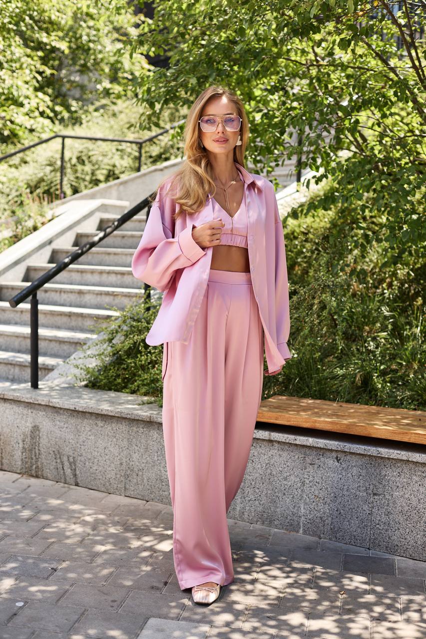 Pink satin three piece suit