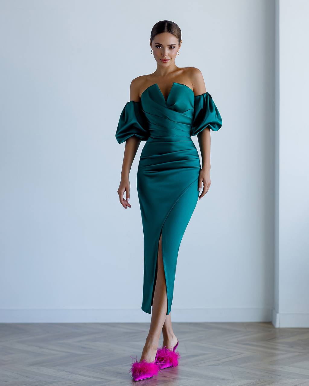 Emerald corset silhouette dress