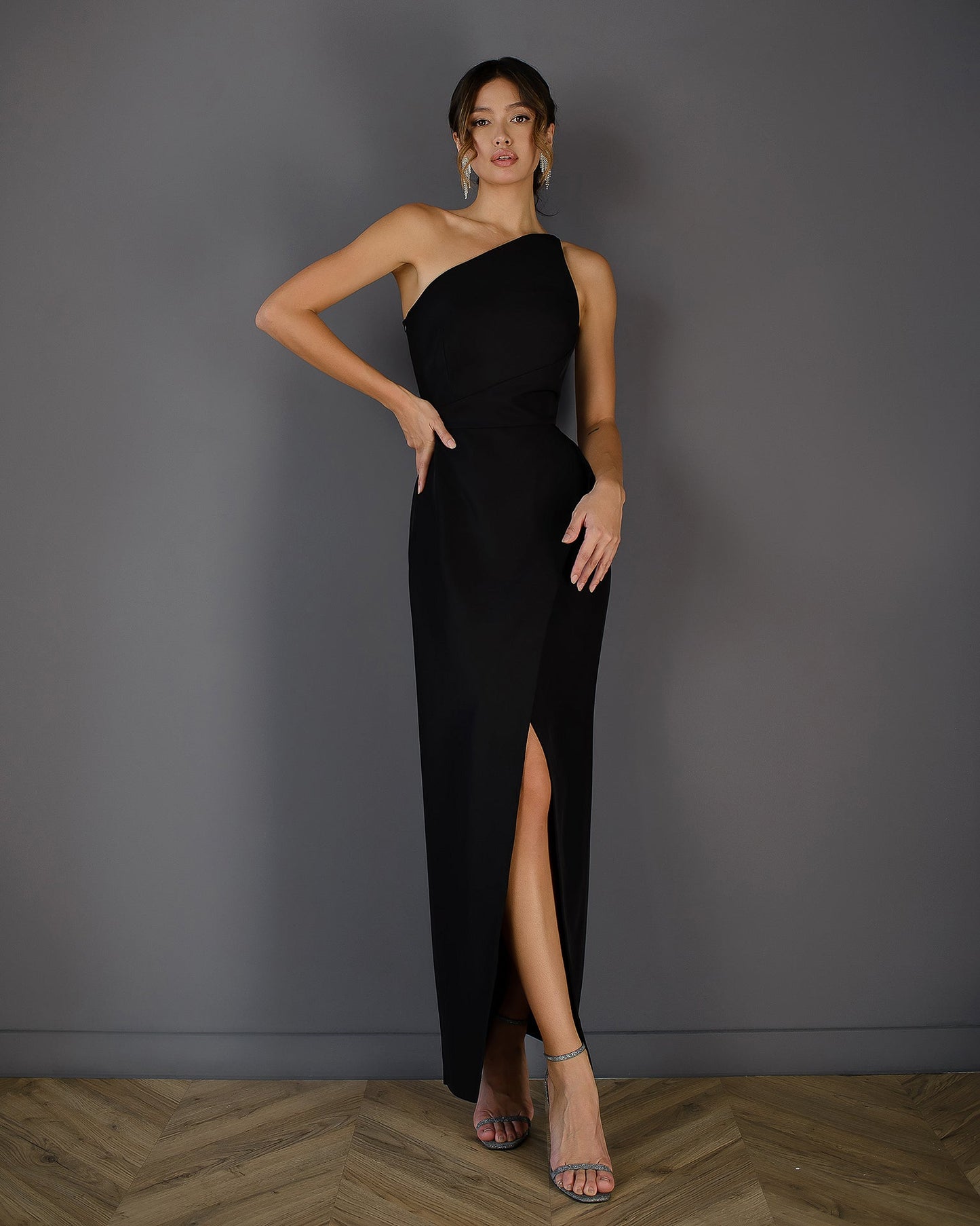 Black cocktail dress with a slit 