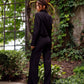 Black suit crop jacket and pants with slits