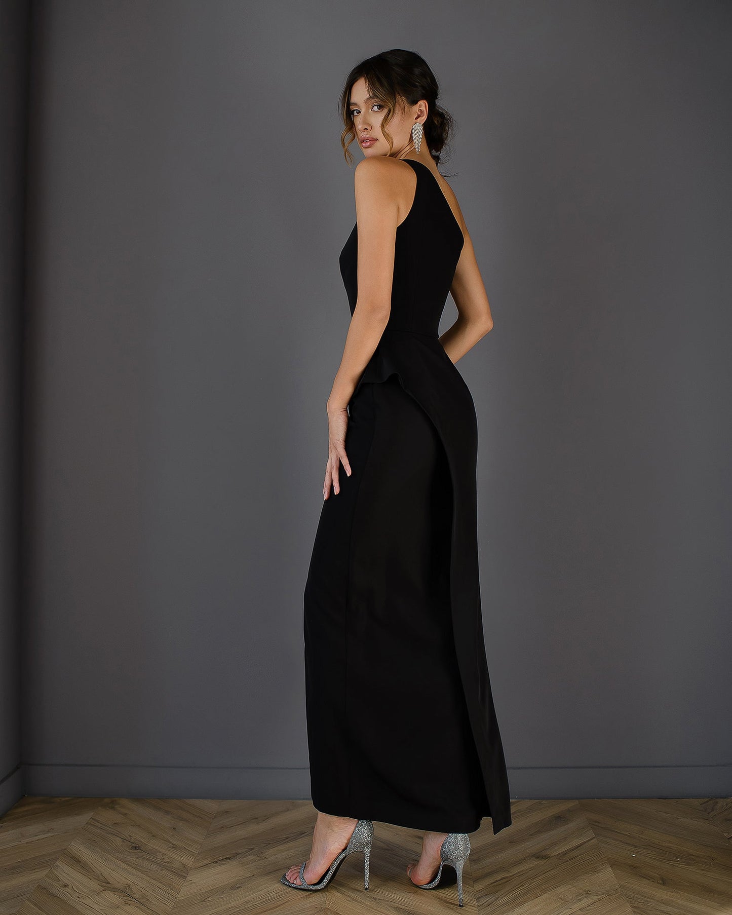 Black cocktail dress with a slit 