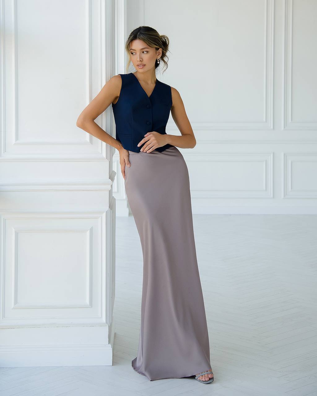 Satin maxi skirt in mocha