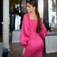 Raspberry mini dress with voluminous sleeves