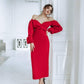 Red midi dress with voluminous sleeves 