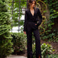 Black suit crop jacket and pants with slits