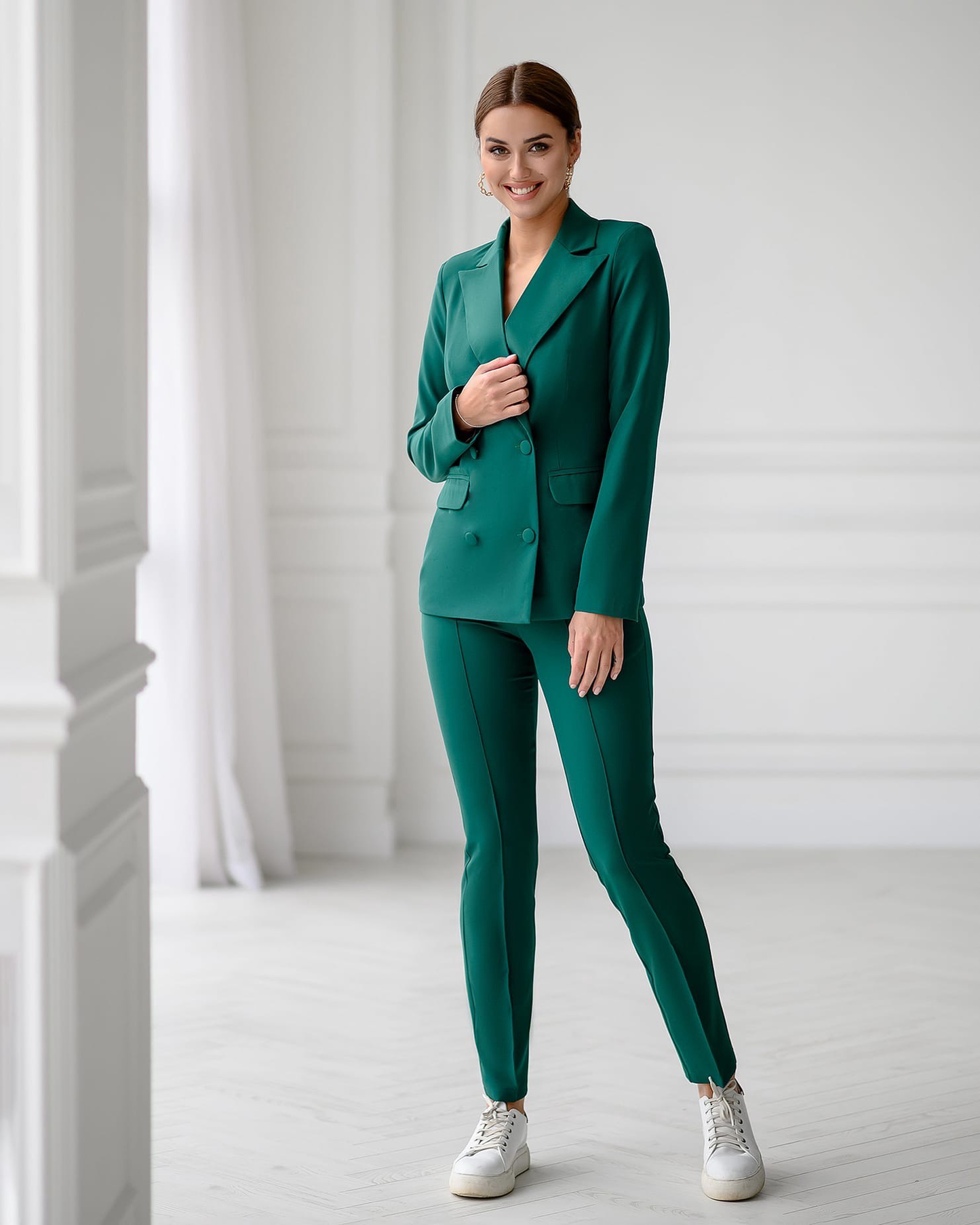 Green suit double-breasted jacket and trousers