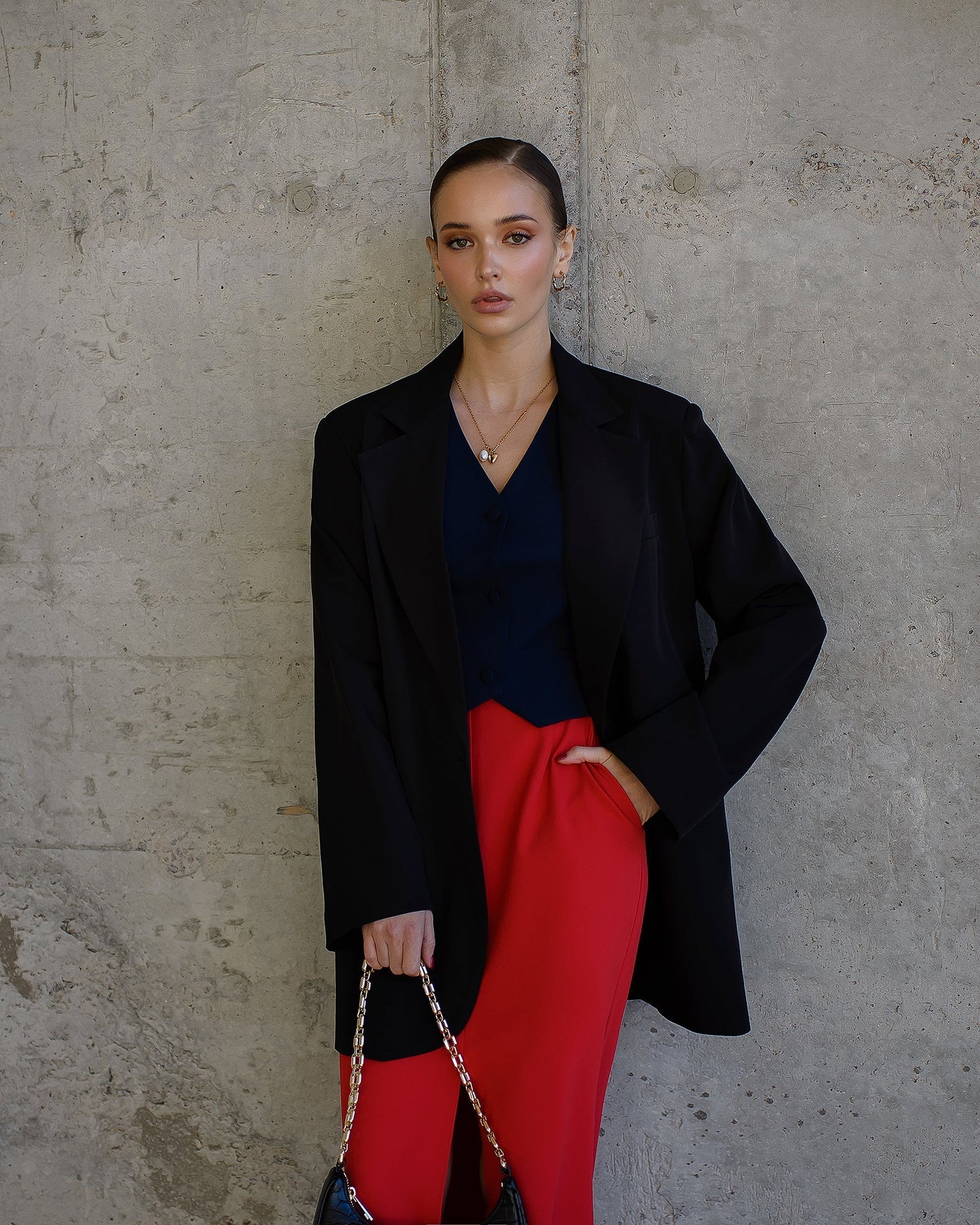 Red skirt with a slit