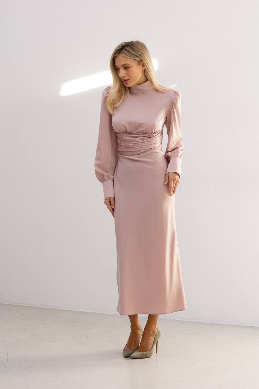 Powder midi dress with bow and open back