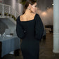 Black midi dress with voluminous sleeves 