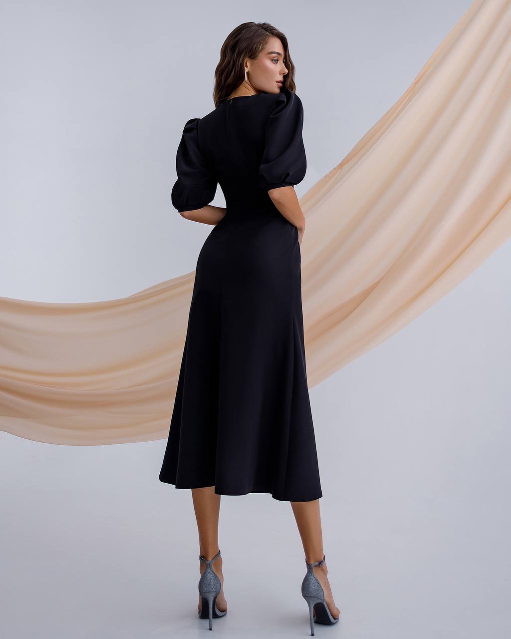 Black midi dress with slit