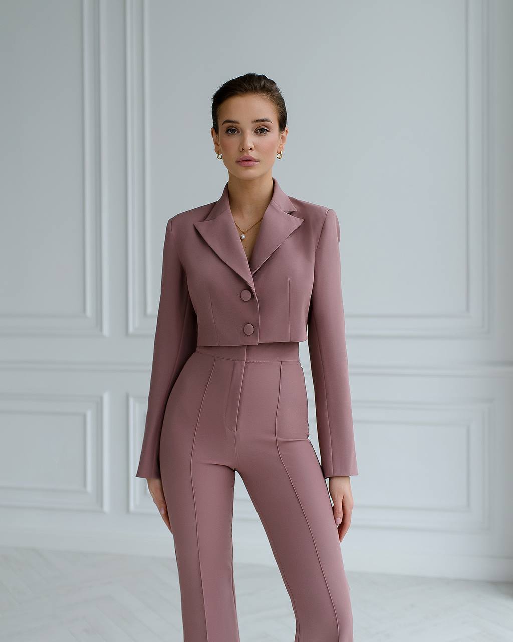 Suit crop jacket and flared pants