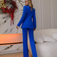 Blue suit jacket and flared pants