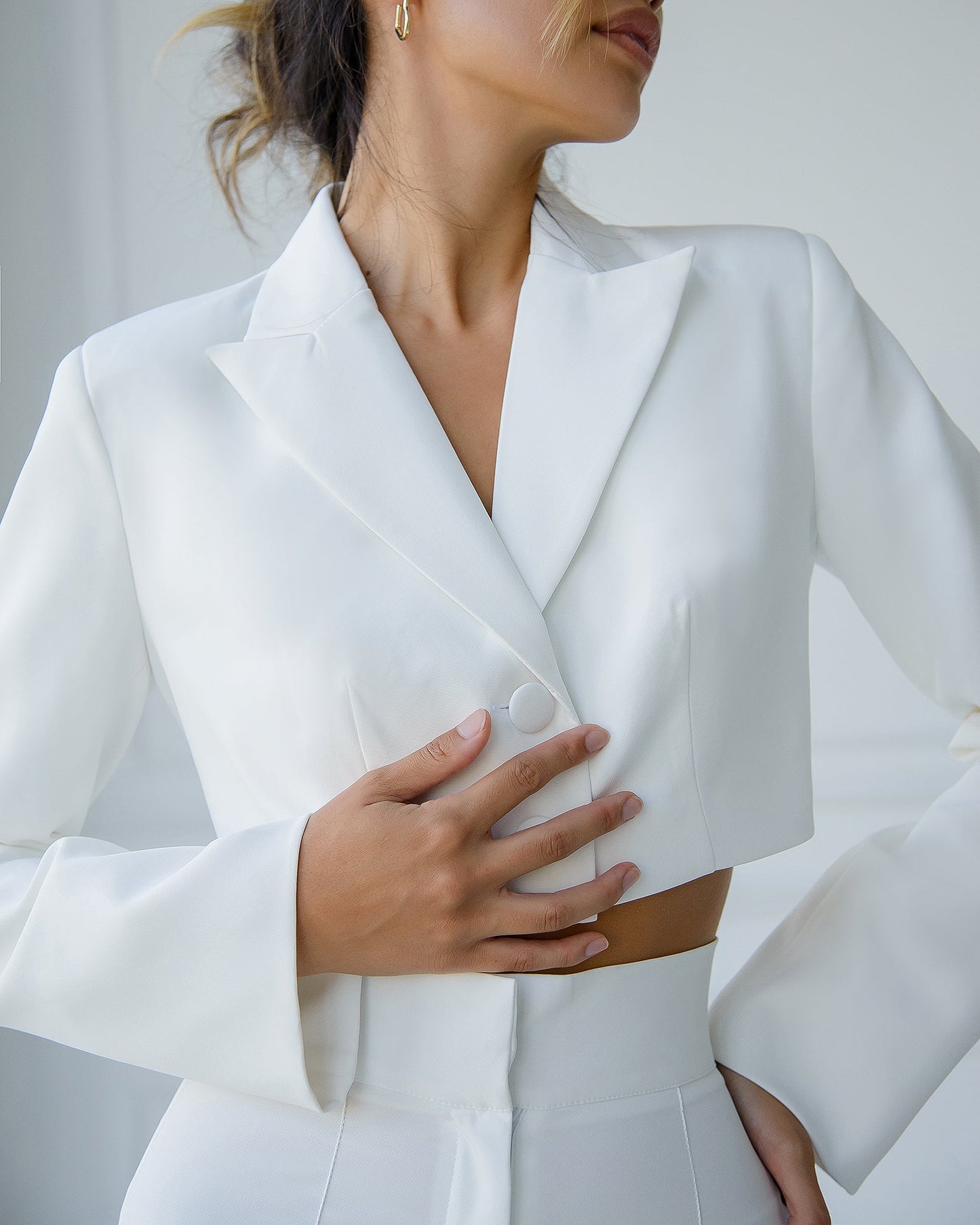 Milk suit crop jacket and flared pants