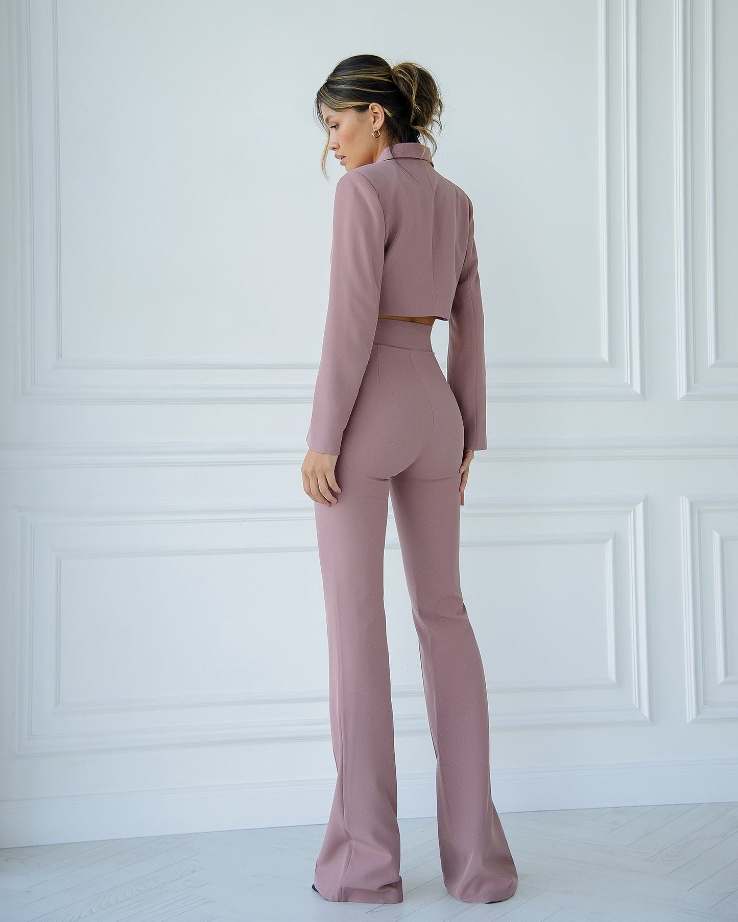 Suit crop jacket and flared pants