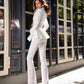 Milk suit with a peplum jacket and flared pants