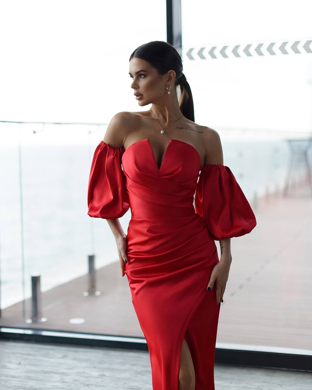 Red corset midi dress