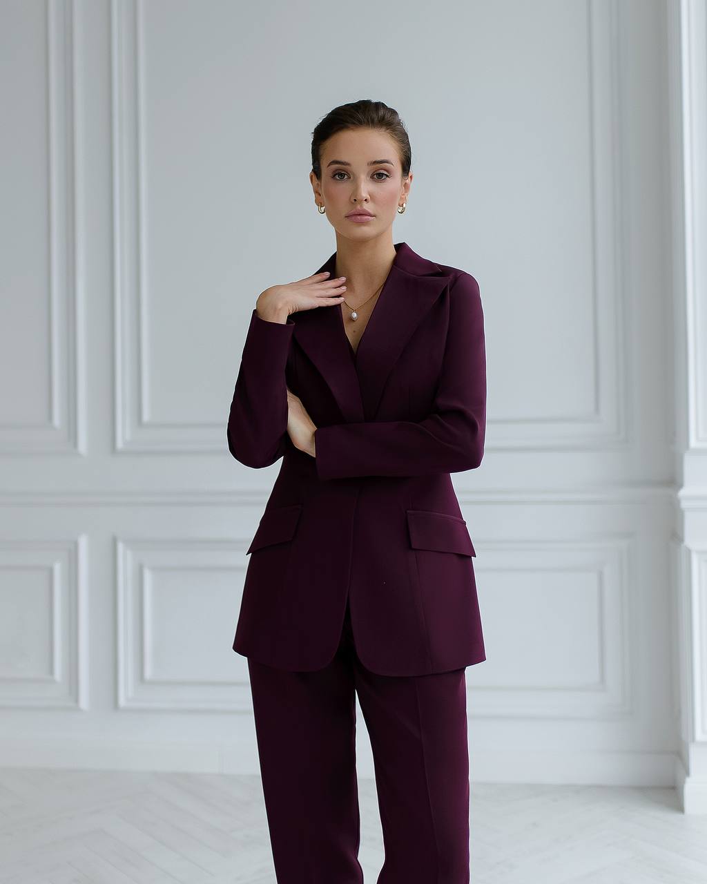 Burgundy three-piece suit with vest