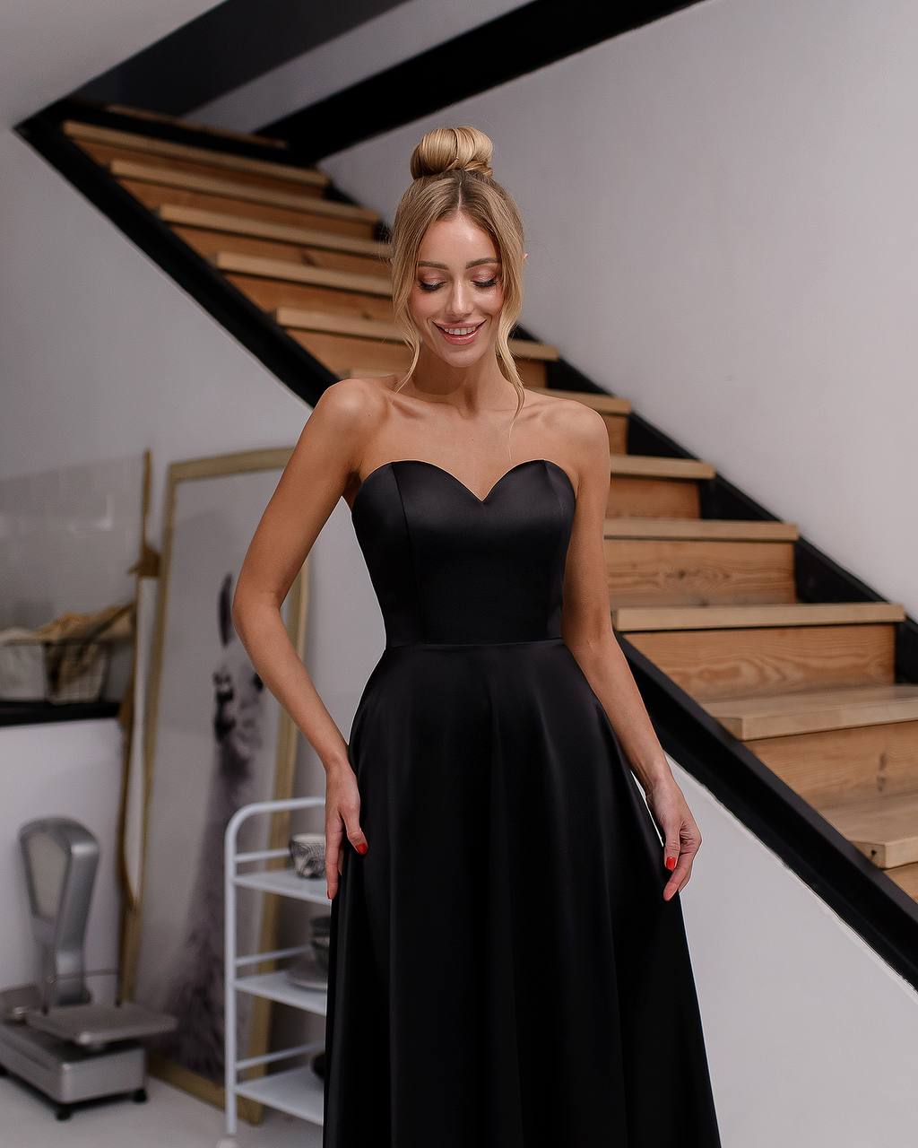 Black corset satin dress