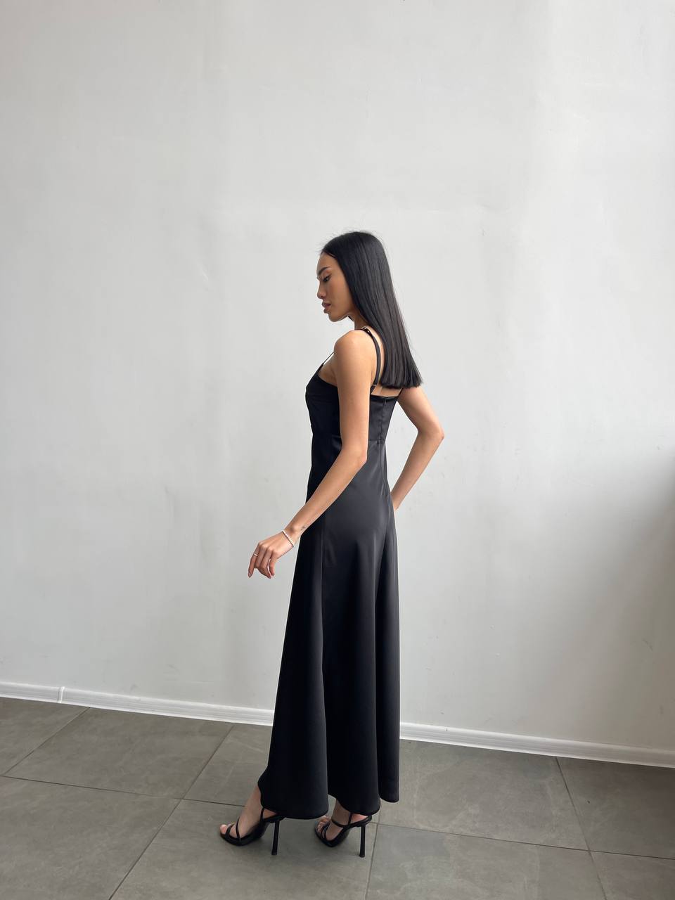 Black dress-combination maxi made of satin