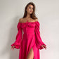 Raspberry satin maxi dress with slit