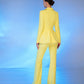 A yellow suit with a peplum jacket and flared pants