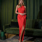 Red silhouette evening dress 