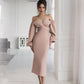 Beige midi dress with voluminous sleeves