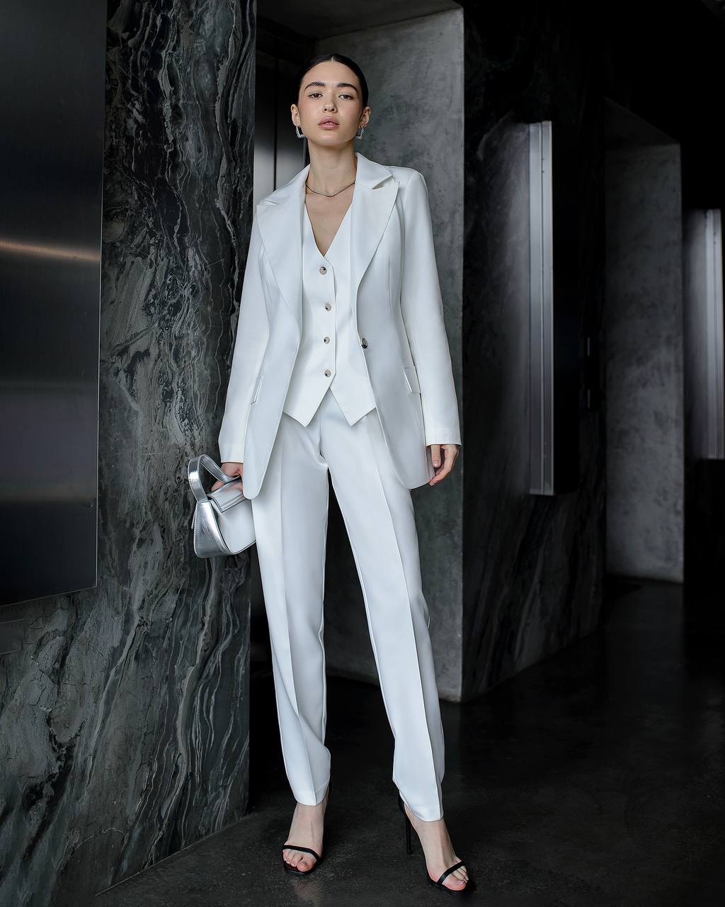 Three-piece milk suit with vest